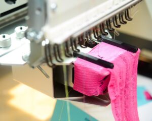 High volume Industrial Embroidery monogram pink socks